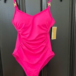 Michael Kors Ultra Pink One Piece Ruched Swimsuit NWT size 6